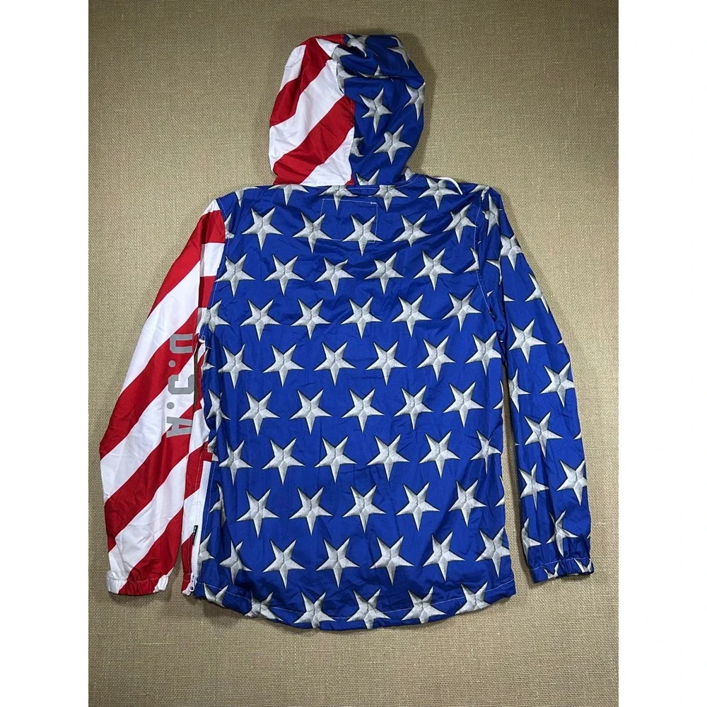 Brooklyn Cloth Mens USA Flag Windbreaker Jacket Stars Stripes Red White Blue M